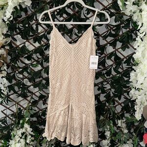 Free People Cream Crochet Dress with Spaghetti Straps